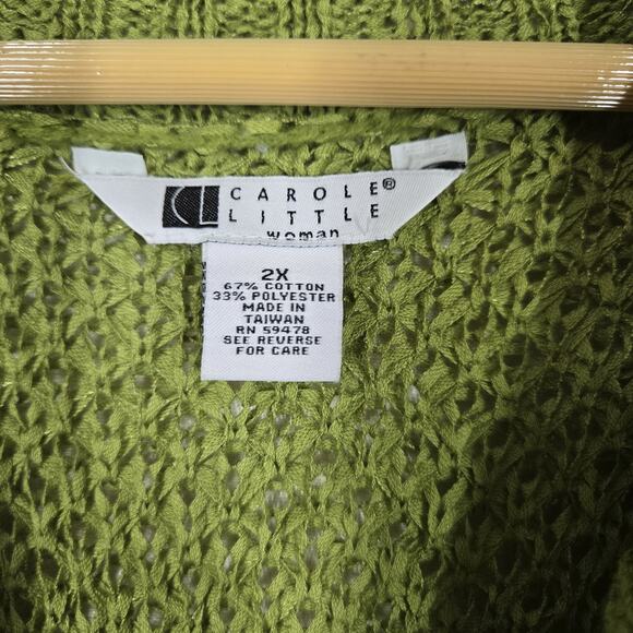 VTG Carole Little Cardigan Sweater sz XL* Green Half Sleeve 1 Button Front - Picture 10 of 14